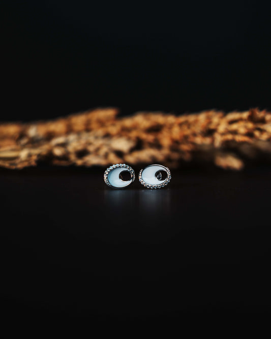 Sterling silver oval shaped enamel studs