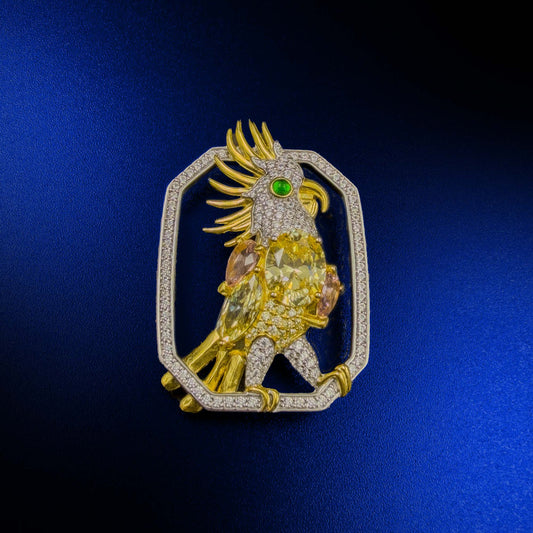 Golden Crest Citrine Bird Brooch