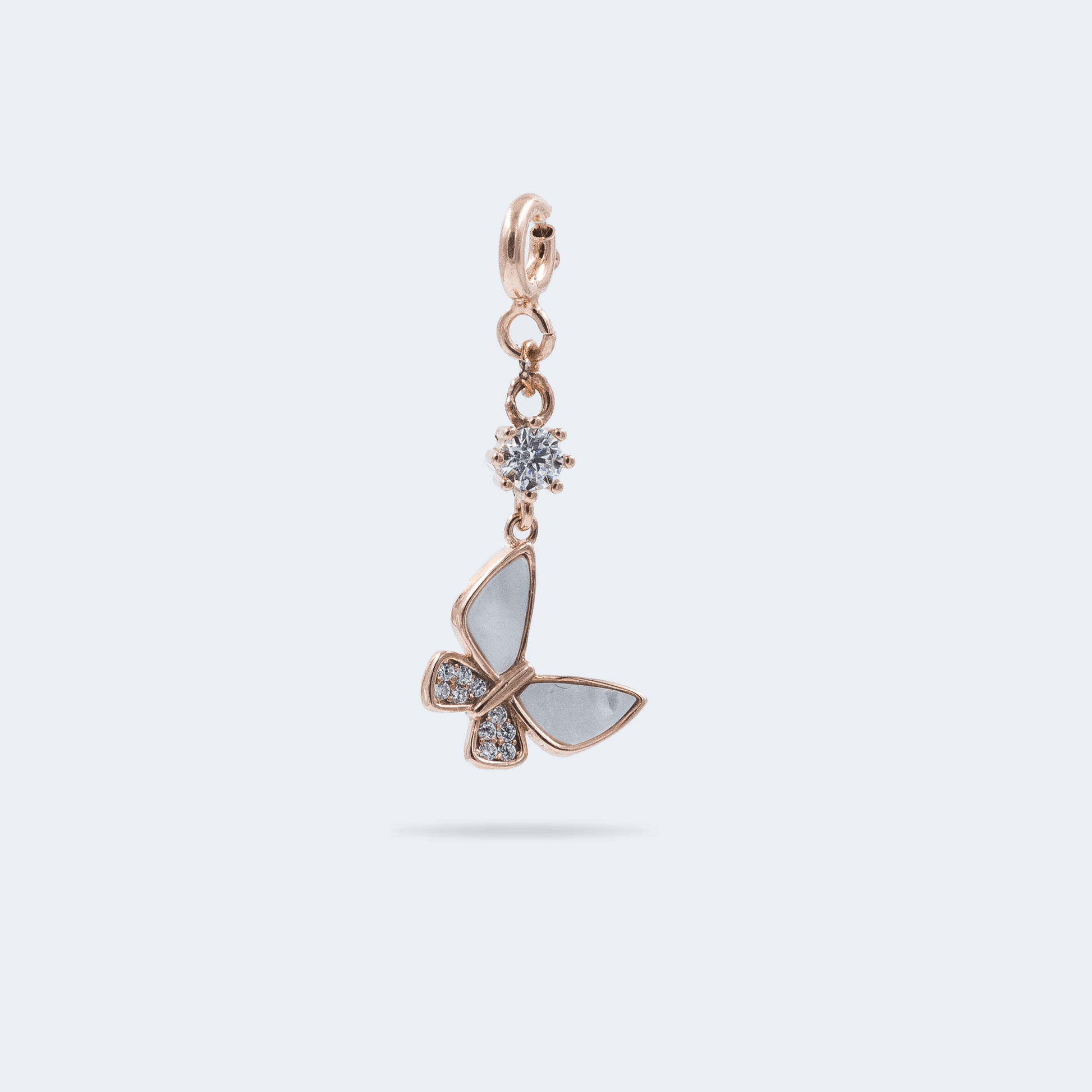 Butterfly charm rose gold, with zircon stones, silver charms, sterling silver