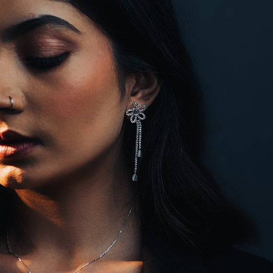 Sterling Silver 5 petal flower drop earrings with flower pendant