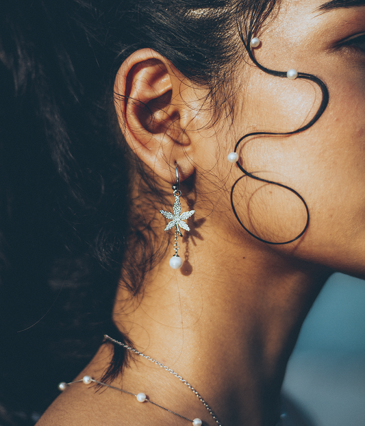 Close-up of a girl wearing earrings