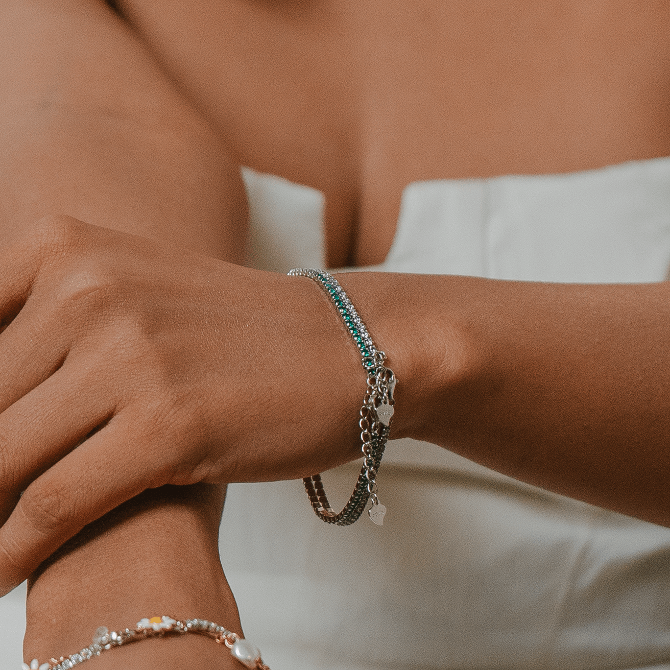 Minimalist Tennis Bracelet on model
