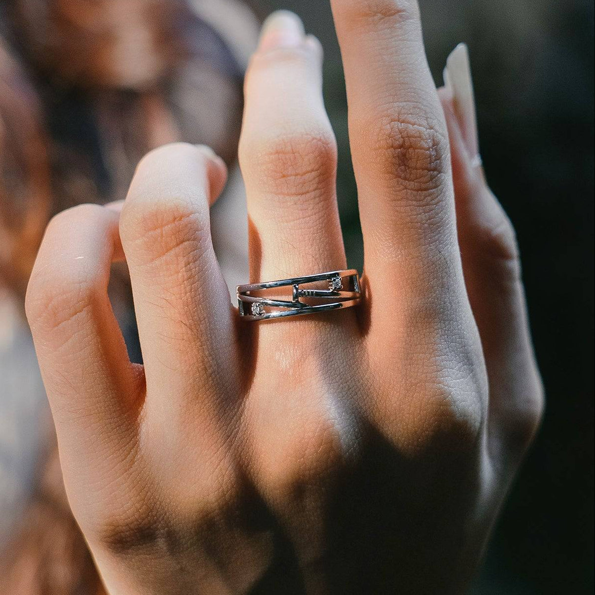 Sterling silver ring with nail as design and 2 stones