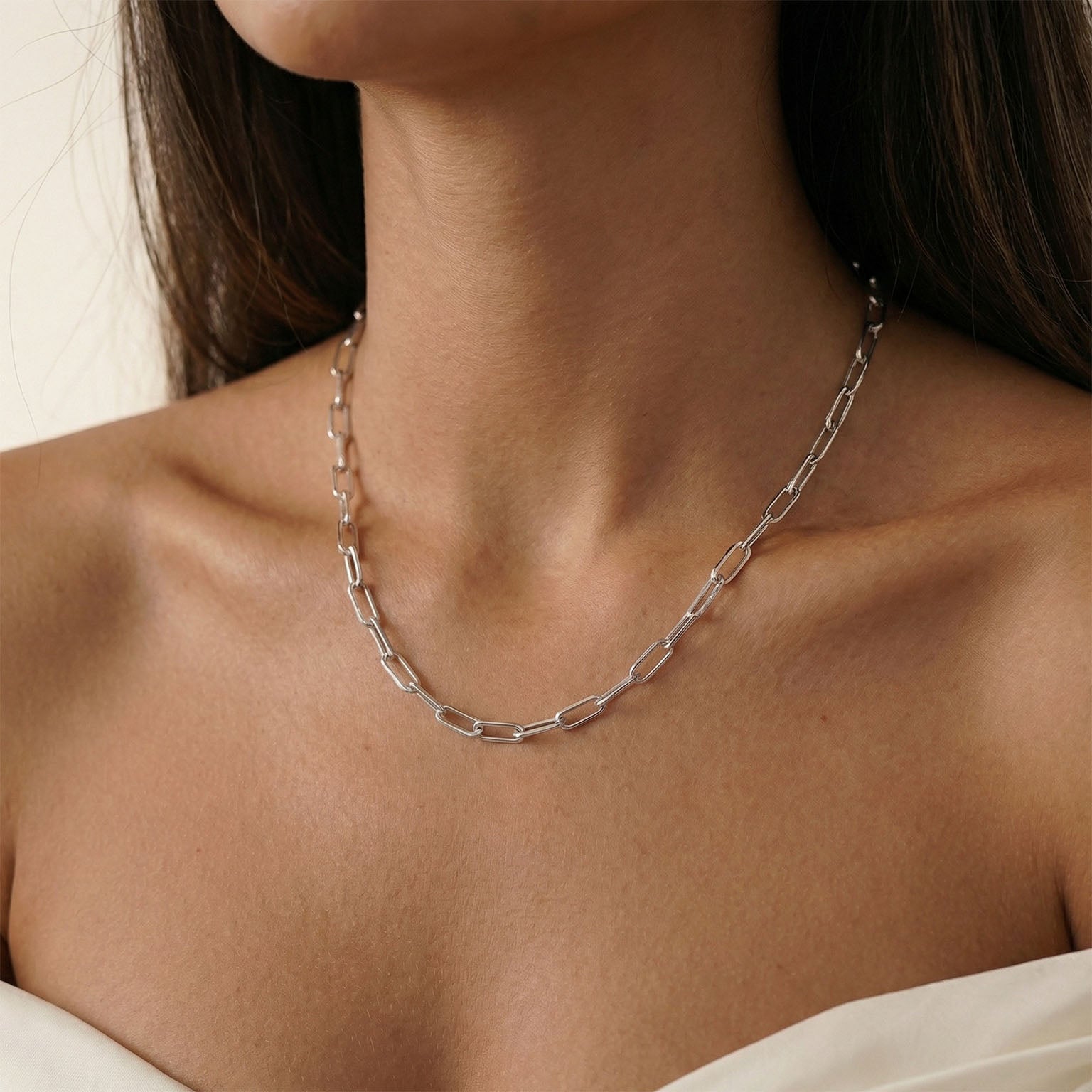 Elfy 925 sterling silver paperclip chain, waterproof and anti-tarnish jewellery for women