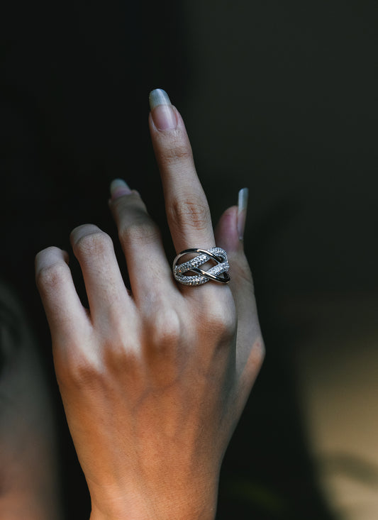 Sterling silver ring with 4 waves 2 with stones