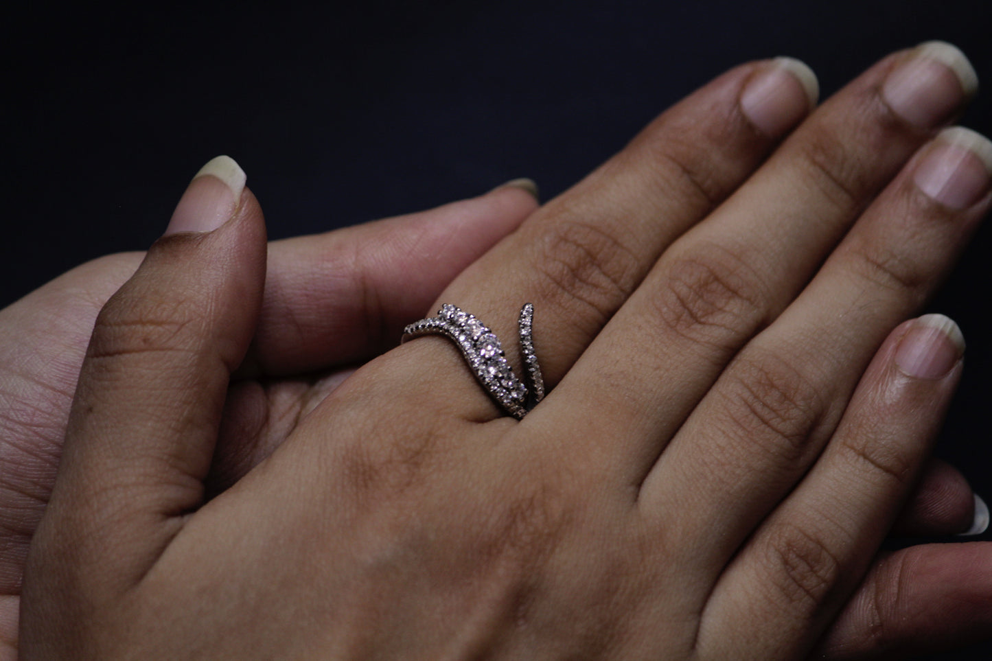 Sterling silver branch ring in hand