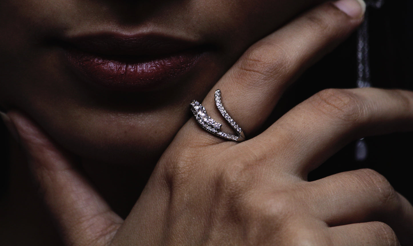 Sterling silver branch ring in hand