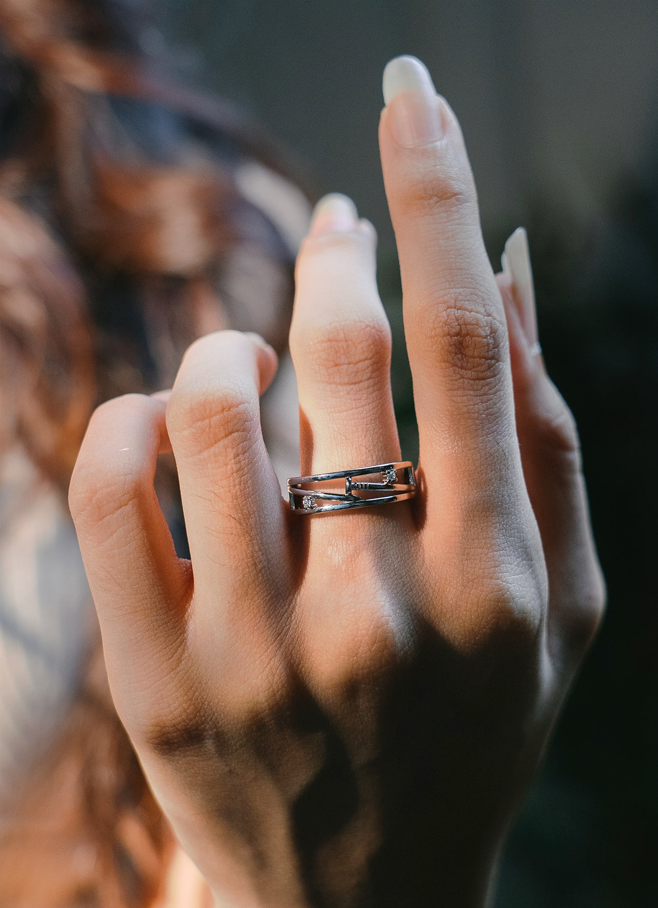 Sterling silver ring with nail as design and 2 stones