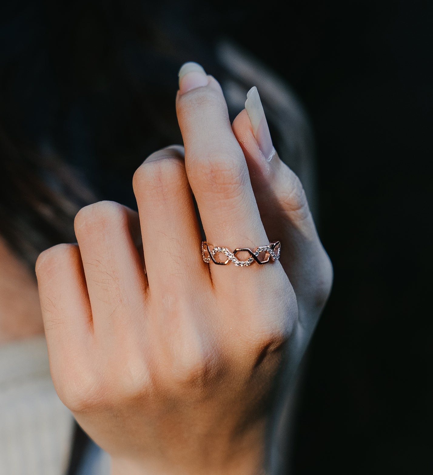 Sterling silver rose gold honeycomb ring