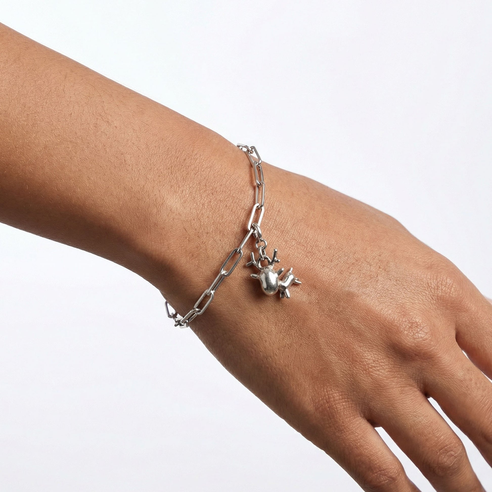 925 silver reindeer charm on paperclip charm bracelet
