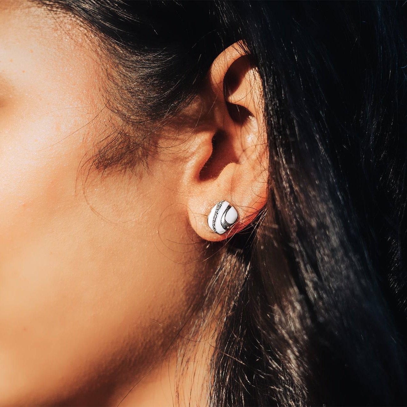 Sterling silver square studs lifestyle