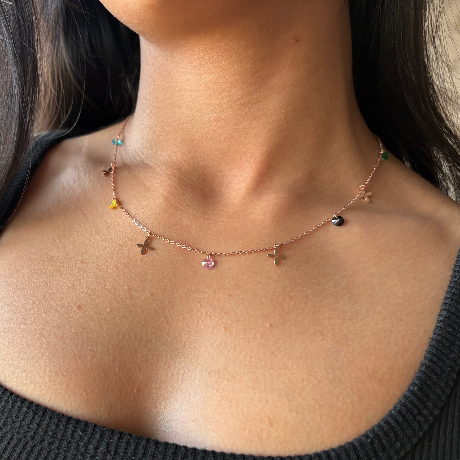 silver Stone charm chain, That playful chain with perfect small charms with colorful stones and solid flowers