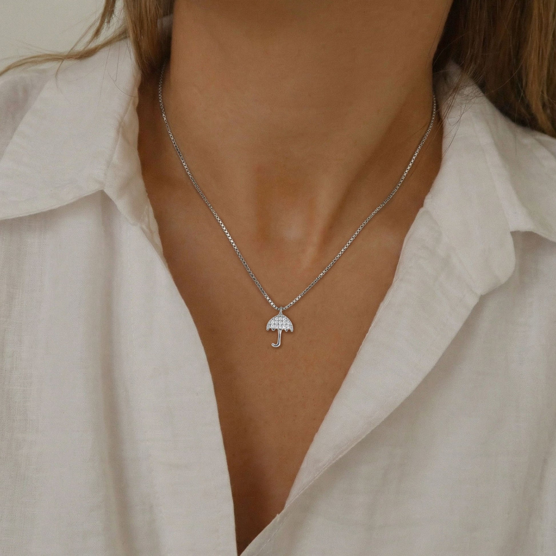 Sterling silver umbrella pendant, silver pendant, silver gift