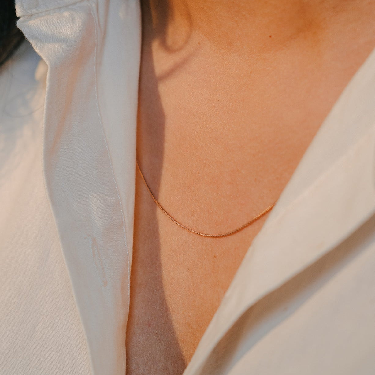 Sterling silver chain rose gold chain worn on a model