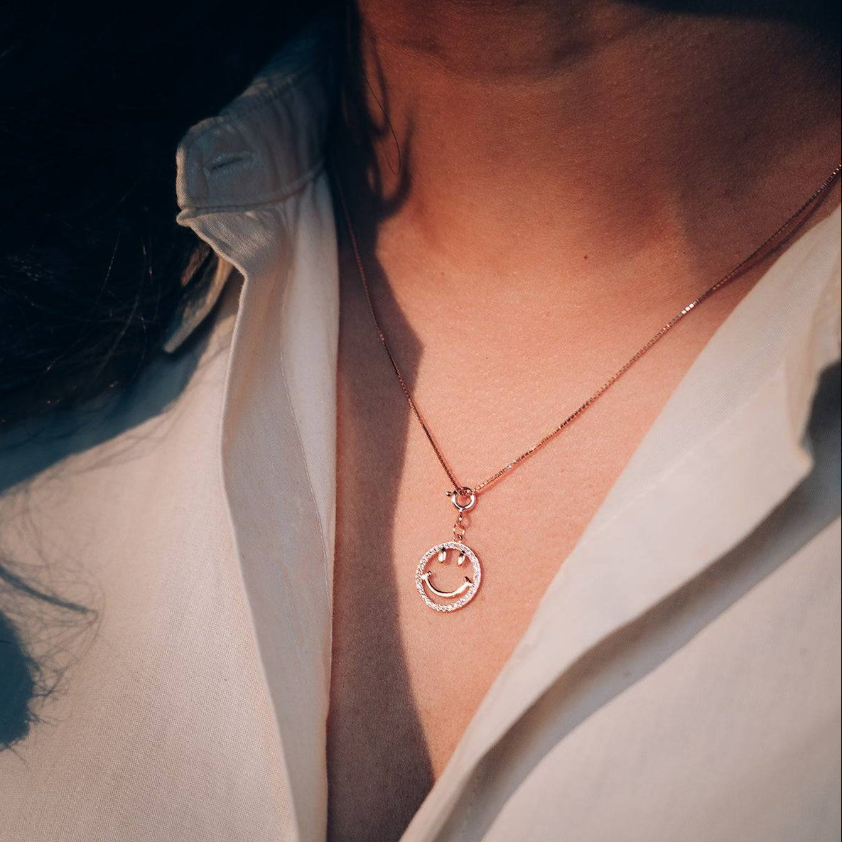Sterling silver chain rose gold chain with smily charm