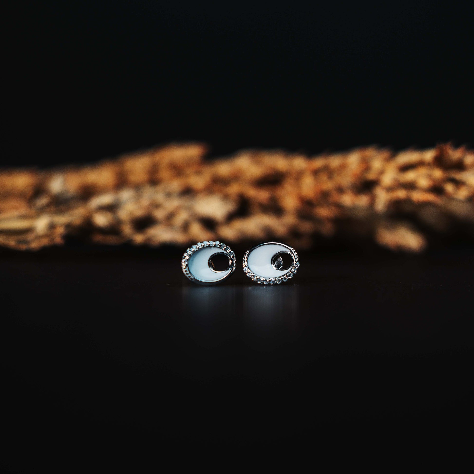 Sterling silver oval shaped enamel studs
