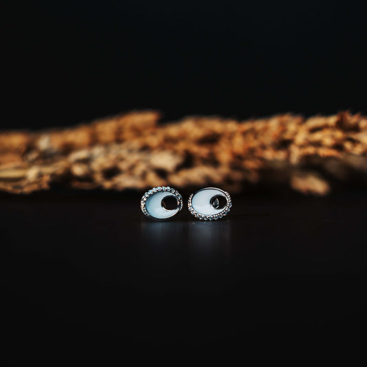 Sterling silver oval shaped enamel studs