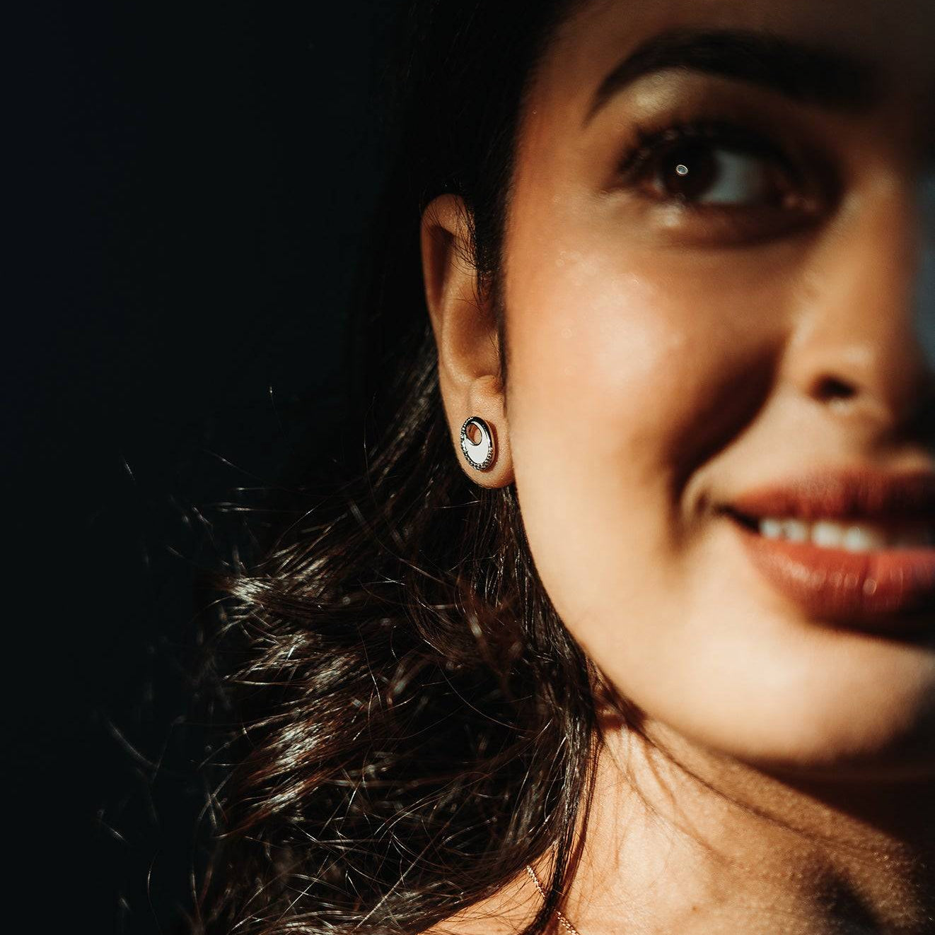 Sterling silver oval shaped enamel studs