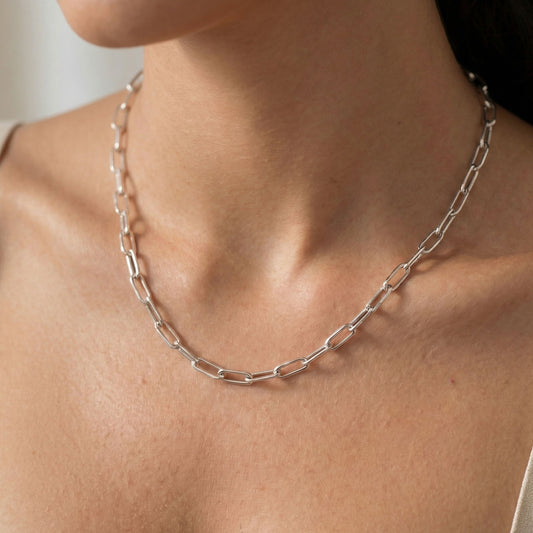Elfy 925 sterling silver paperclip chain, waterproof and anti-tarnish jewellery for women