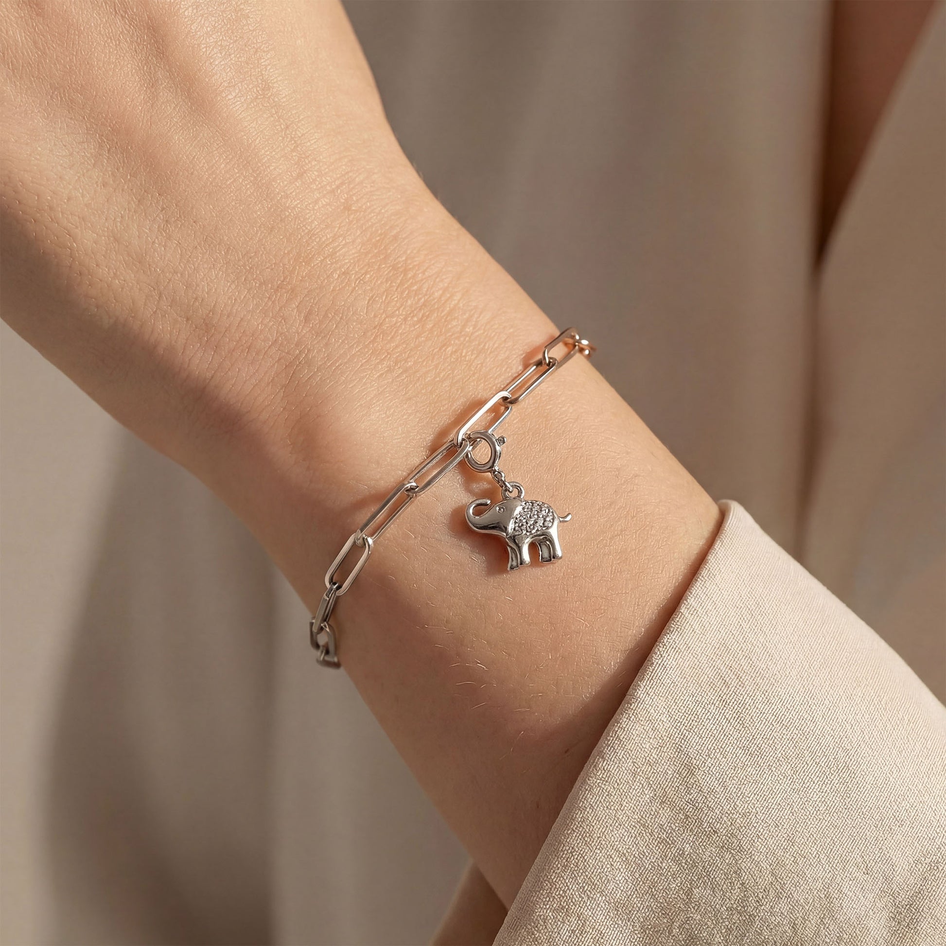 Silver elephant charm by elfy on a silver bracelet