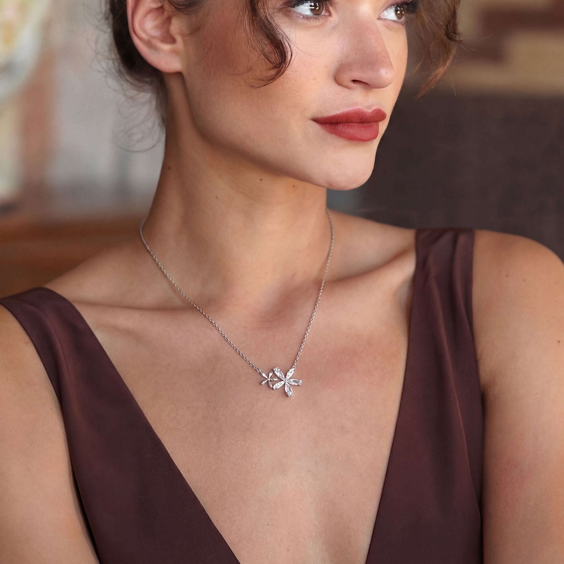 Elfy twin bloom pendant, silver pendant, 925 silver pendant, pendant for her