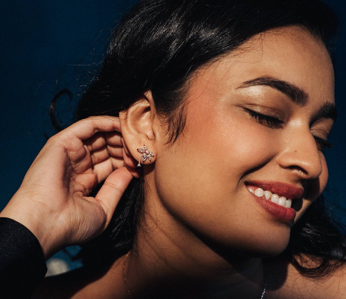 Sterling silver rose gold coconut tree shaped earrings studs