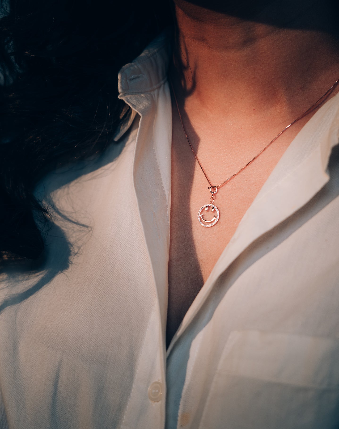 Sterling silver chain rose gold chain with smily charm