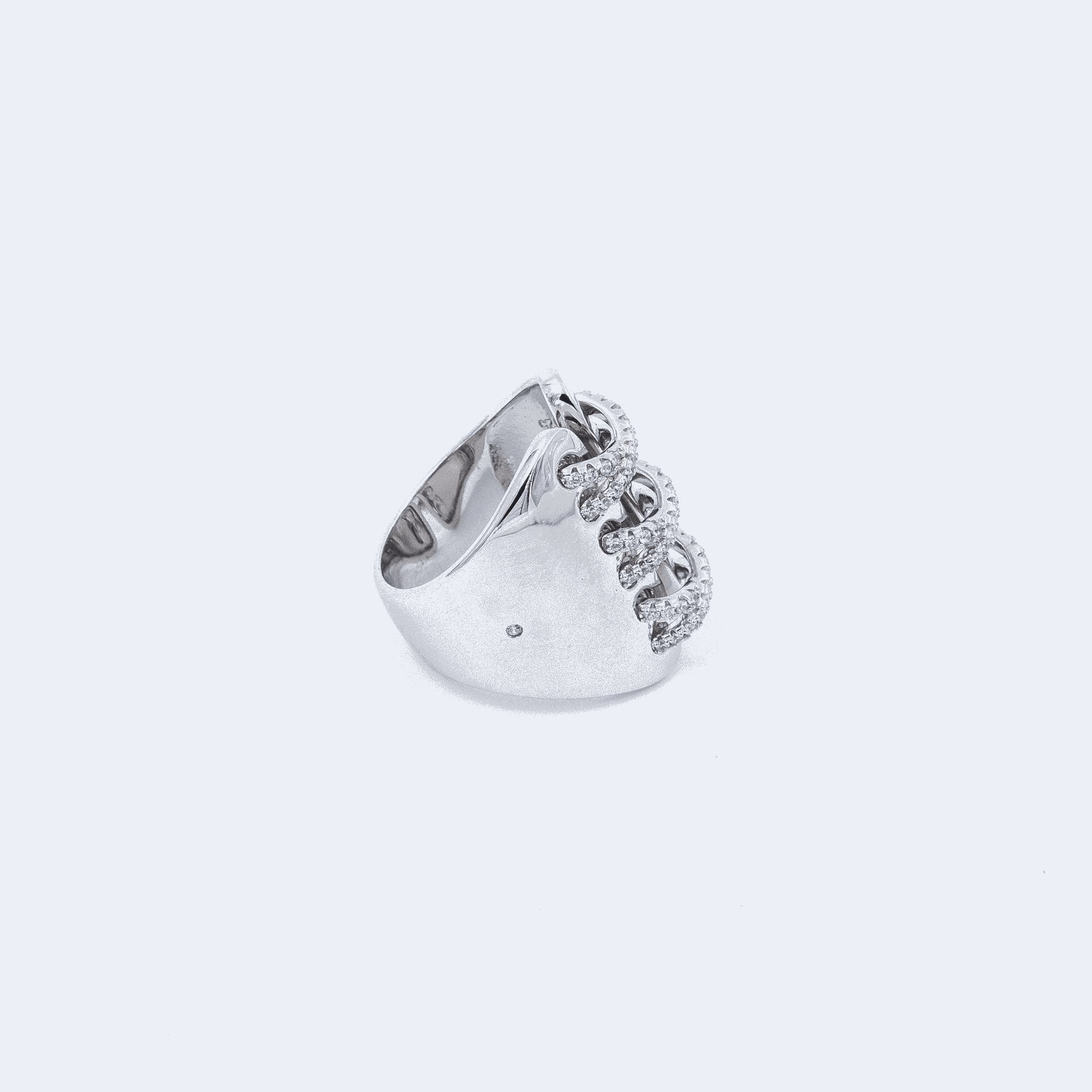 Shoe lace design ring, statement ring, chunky ring, silver with rhodium plating, shoelace design with stones